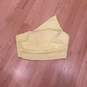 Yellow one-shoulder crop top